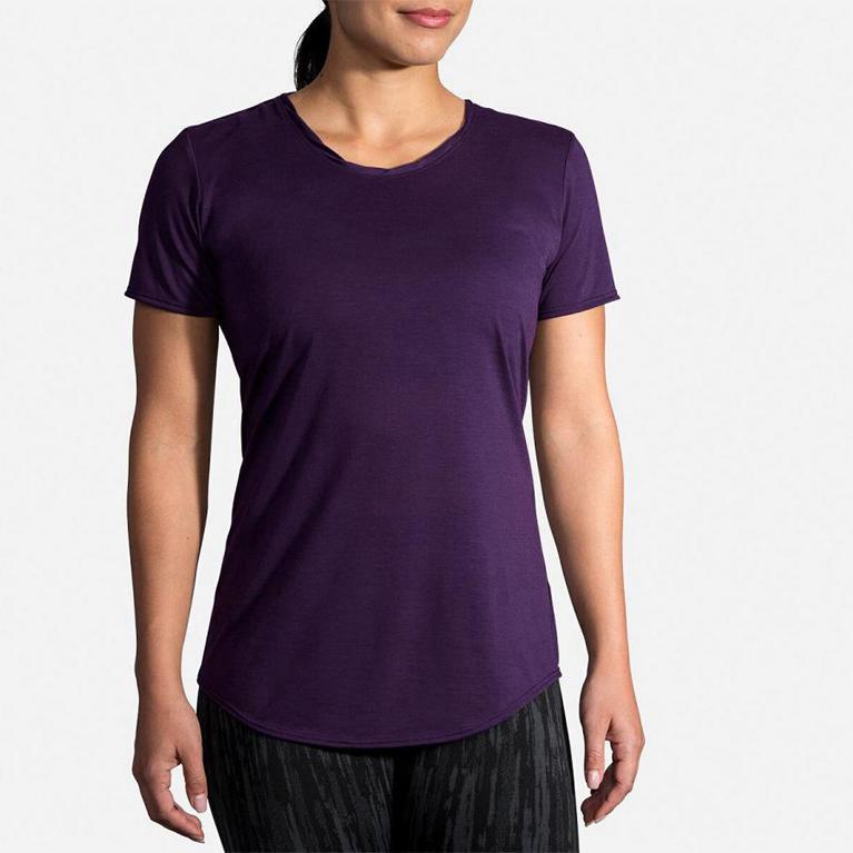 Brooks DISTANCE Short Sleeve Running Shirt Womens Online - Purple (WYB983416)